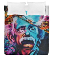 Albert Einstein Retro Wall Graffiti Blue Pink Orange Modern Urban Art Grunge Duvet Cover Double Side (queen Size) by snek