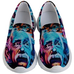 Albert Einstein Retro Wall Graffiti Blue Pink Orange Modern Urban Art Grunge Kids  Lightweight Slip Ons by snek