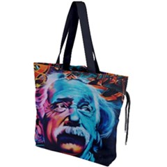 Albert Einstein Retro Wall Graffiti Blue Pink Orange Modern Urban Art Grunge Drawstring Tote Bag by snek