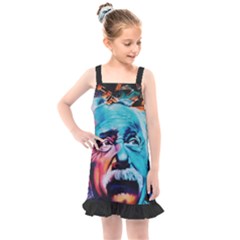 Albert Einstein Retro Wall Graffiti Blue Pink Orange Modern Urban Art Grunge Kids  Overall Dress by snek