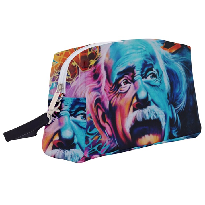 Albert Einstein Retro wall graffiti blue pink orange modern urban art grunge Wristlet Pouch Bag (Large)