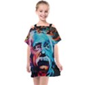 Albert Einstein Retro wall graffiti blue pink orange modern urban art grunge Kids  One Piece Chiffon Dress View1