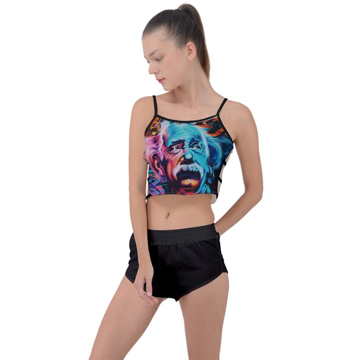 Albert Einstein Retro wall graffiti blue pink orange modern urban art grunge Summer Cropped Co-Ord Set