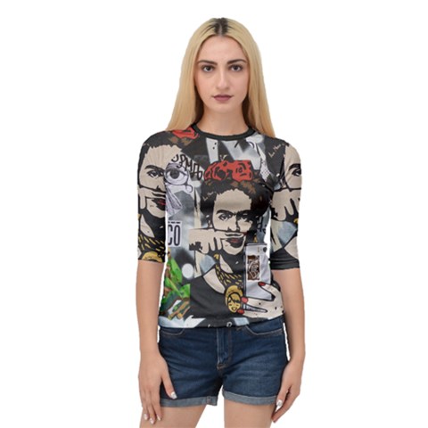 Frida Kahlo Brick Wall Graffiti Urban Art With Grunge Eye And Frog  Quarter Sleeve Raglan Tee by snek