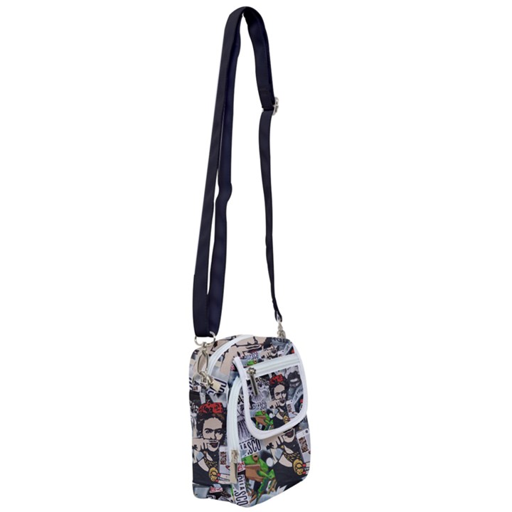 Frida Kahlo brick wall graffiti urban art with grunge eye and frog  Shoulder Strap Belt Bag