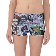 Frida Kahlo Brick Wall Graffiti Urban Art With Grunge Eye And Frog  Reversible Boyleg Bikini Bottoms by snek