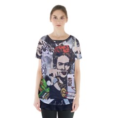 Frida Kahlo Brick Wall Graffiti Urban Art With Grunge Eye And Frog  Skirt Hem Sports Top by snek