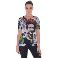 Frida Kahlo Brick Wall Graffiti Urban Art With Grunge Eye And Frog  Shoulder Cut Out Short Sleeve Top by snek