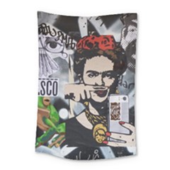 Frida Kahlo Brick Wall Graffiti Urban Art With Grunge Eye And Frog  Small Tapestry by snek