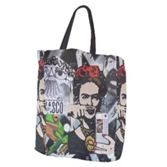 Frida Kahlo Brick Wall Graffiti Urban Art With Grunge Eye And Frog  Giant Grocery Tote by snek