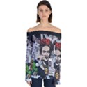 Frida Kahlo brick wall graffiti urban art with grunge eye and frog  Off Shoulder Long Sleeve Top View1