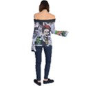 Frida Kahlo brick wall graffiti urban art with grunge eye and frog  Off Shoulder Long Sleeve Top View2