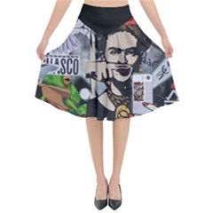 Frida Kahlo Brick Wall Graffiti Urban Art With Grunge Eye And Frog  Flared Midi Skirt by snek