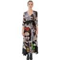 Frida Kahlo brick wall graffiti urban art with grunge eye and frog  Button Up Boho Maxi Dress View1