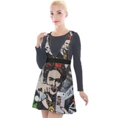 Frida Kahlo Brick Wall Graffiti Urban Art With Grunge Eye And Frog  Plunge Pinafore Velour Dress by snek