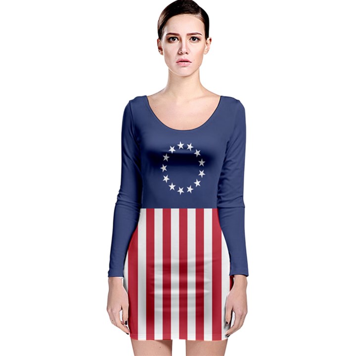 Betsy Ross flag USA America United States 1777 Thirteen Colonies vertical Long Sleeve Bodycon Dress