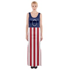 Betsy Ross flag USA America United States 1777 Thirteen Colonies vertical Thigh Split Maxi Dress