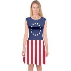 Betsy Ross flag USA America United States 1777 Thirteen Colonies vertical Capsleeve Midi Dress