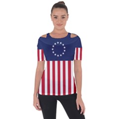 Betsy Ross flag USA America United States 1777 Thirteen Colonies vertical Shoulder Cut Out Short Sleeve Top