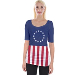 Betsy Ross flag USA America United States 1777 Thirteen Colonies vertical Wide Neckline Tee