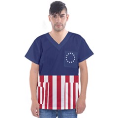 Betsy Ross flag USA America United States 1777 Thirteen Colonies vertical Men s V-Neck Scrub Top