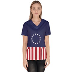 Betsy Ross flag USA America United States 1777 Thirteen Colonies vertical Women s V-Neck Scrub Top