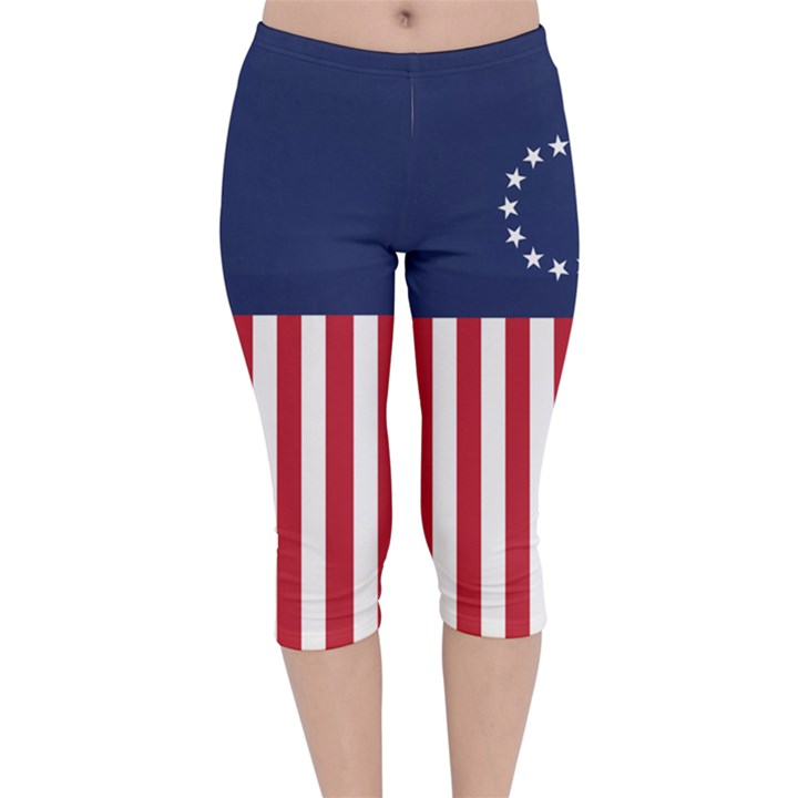 Betsy Ross flag USA America United States 1777 Thirteen Colonies vertical Velvet Capri Leggings 