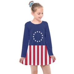 Betsy Ross flag USA America United States 1777 Thirteen Colonies vertical Kids  Long Sleeve Dress