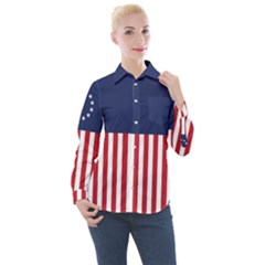 Betsy Ross flag USA America United States 1777 Thirteen Colonies vertical Women s Long Sleeve Pocket Shirt