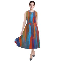 Blue And Red Design Round Neck Boho Dress