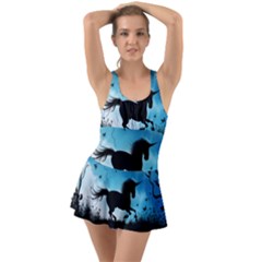 Wonderful Unicorn Silhouette In The Night Ruffle Top Dress Swimsuit by FantasyWorld7