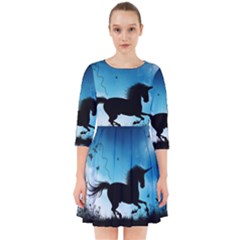 Wonderful Unicorn Silhouette In The Night Smock Dress by FantasyWorld7