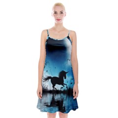 Wonderful Unicorn Silhouette In The Night Spaghetti Strap Velvet Dress by FantasyWorld7