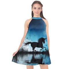 Wonderful Unicorn Silhouette In The Night Halter Neckline Chiffon Dress  by FantasyWorld7