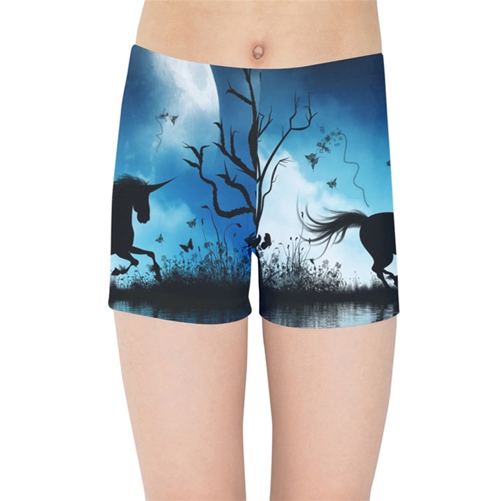 Wonderful Unicorn Silhouette In The Night Kids  Sports Shorts