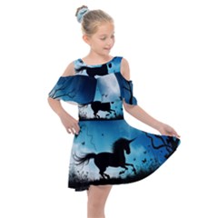 Wonderful Unicorn Silhouette In The Night Kids  Shoulder Cutout Chiffon Dress by FantasyWorld7