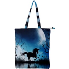 Wonderful Unicorn Silhouette In The Night Double Zip Up Tote Bag by FantasyWorld7