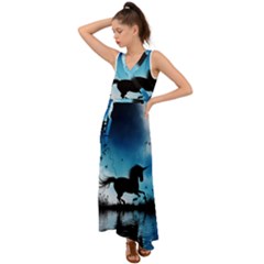 Wonderful Unicorn Silhouette In The Night V-neck Chiffon Maxi Dress