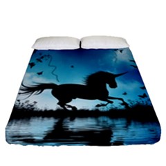 Wonderful Unicorn Silhouette In The Night Fitted Sheet (queen Size) by FantasyWorld7