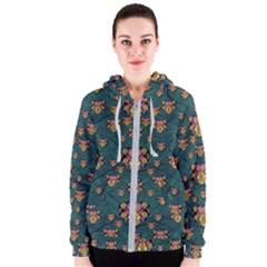 Hearts And Sun Flowers In Decorative Happy Harmony Women s Zipper Hoodie