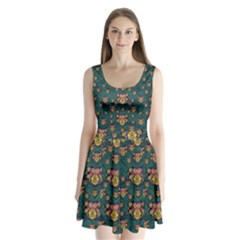 Hearts And Sun Flowers In Decorative Happy Harmony Split Back Mini Dress 