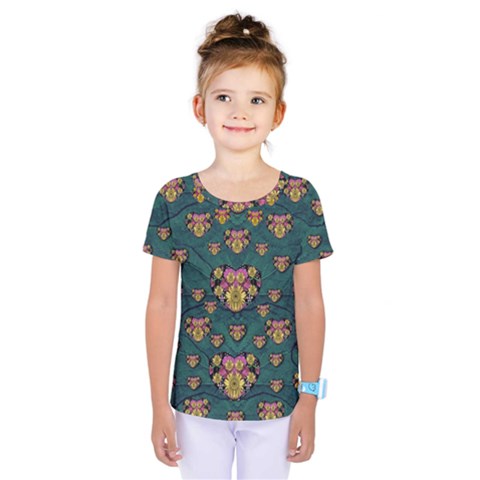 Hearts And Sun Flowers In Decorative Happy Harmony Kids  One Piece Tee by pepitasart