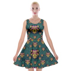 Hearts And Sun Flowers In Decorative Happy Harmony Velvet Skater Dress