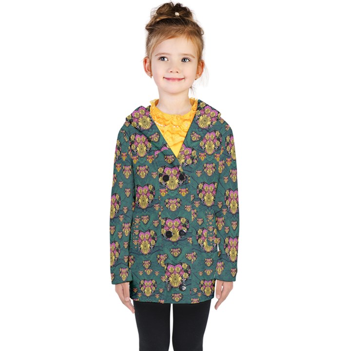 Hearts And Sun Flowers In Decorative Happy Harmony Kids  Double Breasted Button Coat