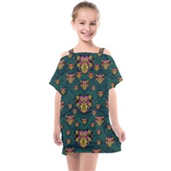 Hearts And Sun Flowers In Decorative Happy Harmony Kids  One Piece Chiffon Dress by pepitasart