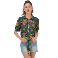 Hearts And Sun Flowers In Decorative Happy Harmony Tie Front Shirt 