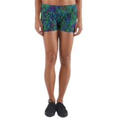 Essence Of A Peacock Yoga Shorts by bloomingvinedesign