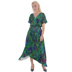 Essence Of A Peacock Cross Front Sharkbite Hem Maxi Dress by bloomingvinedesign