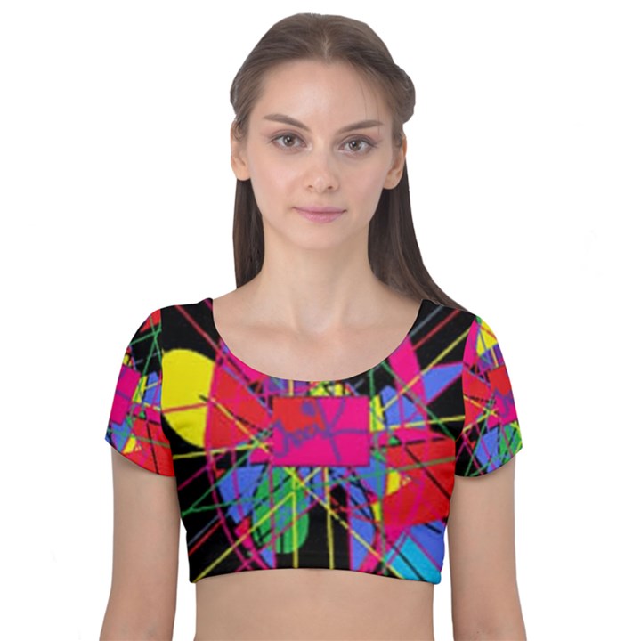 Club Fitstyle Fitness by Traci K Velvet Short Sleeve Crop Top 