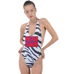 Striped By Traci K Backless Halter One Piece Swimsuit